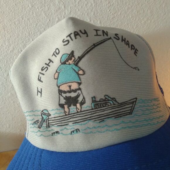 Vintage Fishing To Stay In Shape Joke Gag Trucker Hat - Picture 2 of 5
